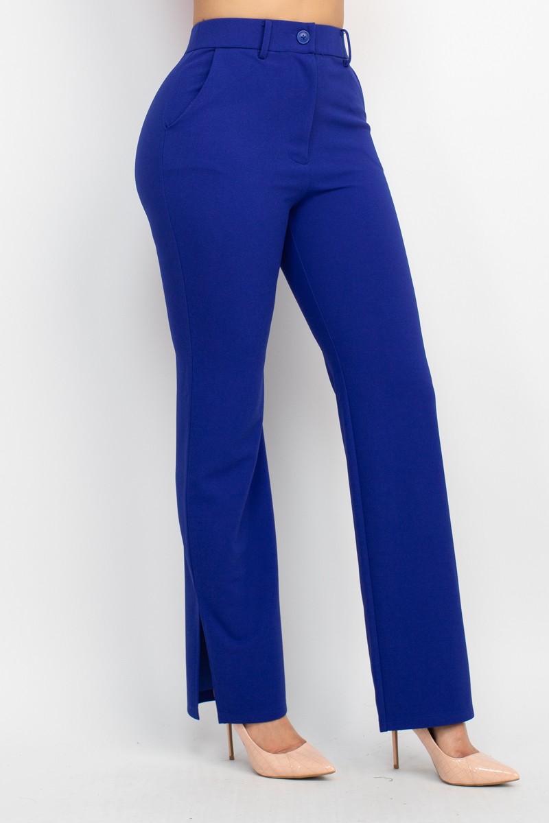 Elastic Back Side Slit Pants - Zarina's Boutique